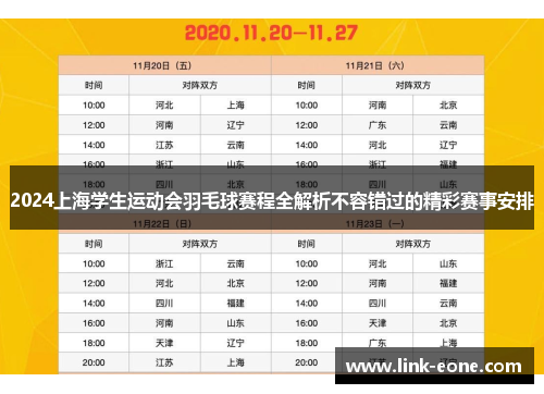 2024上海学生运动会羽毛球赛程全解析不容错过的精彩赛事安排